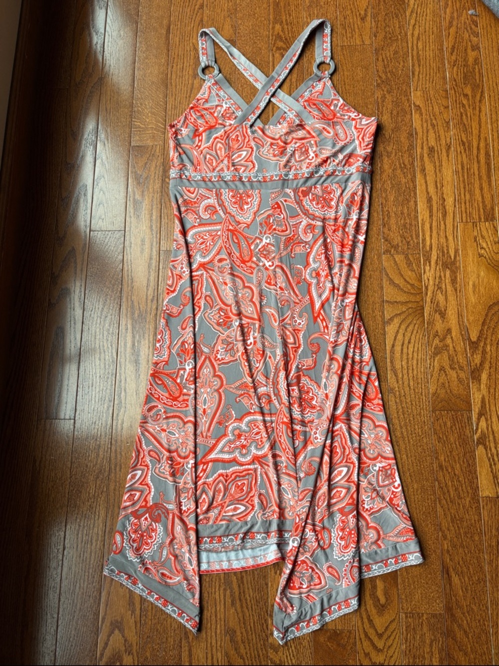 INC International Concepts Coral and Gray Paisley Maxi with Ring Strap Detail - Picture 3 of 3
